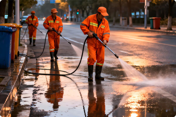 路面人工清洗作业图